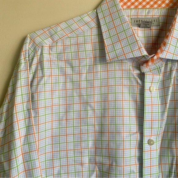 Jack Stone by Thomas Dean orange/white Men's Checkered dress Shirt size 2XL - Picture 2 of 4